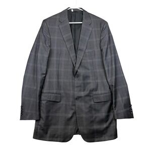 David August Sport Coat Blazer Mens 40L Gray Plaid Two Button Classic Fit
